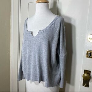 Aritzia TNA Gray Waffle Thermal Split Neckline Top S